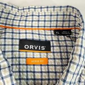 Orvis Men XL Active Fit Plaid Button Down Shirt Blue White Long Sleeve Casual
